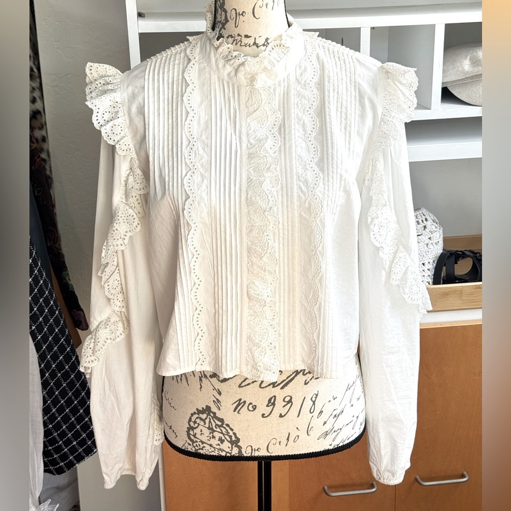 Ulla Johnson White Lace Ruffle Blouse size 8